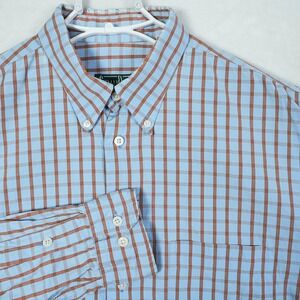 Gitman Bros Mens XL Blue Brown Check Button Down Shirt Made in USA Cotton - READ
